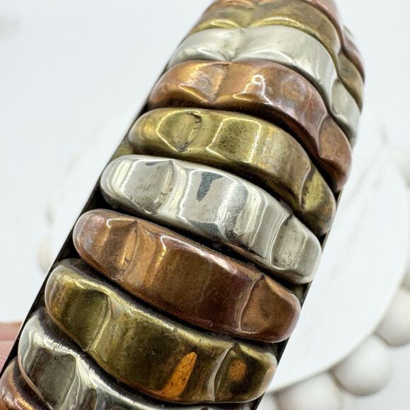 Vtg Bohemian Mixed Metal Large Chunky Indian Bangle Bracelet Silver Brass Copper - Picture 8 of 14